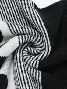 Franclia 秋冬休闲优雅通勤百搭弹力腰黑白撞色几何波点条纹长款针织A字伞裙，冬日舒适秋冬2052圣诞新年