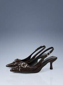 CUCCOO GRLICON Giày cao gót phong cách Punk Y2K dành cho nữ, phù hợp cho xe máy, cô gái cá tính, Halloween, Giáng sinh, trang phục dự tiệc - Cà phê nâu - Xem 5