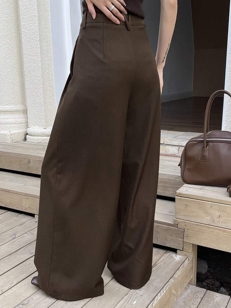 Women's Elegant Wide Leg Pants, Loose Solid Color Trousers For Autumn/Winter Business Attire