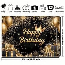1 Elegant Black Gold Birthday Party Background Banner, Multiple Sizes, Gold Balloon Crown And Fireworks Birthday Theme, Themed Party, Anniversary, Party Decoration, Party Photography Background, Universal Theme, - Multicolor - View 16