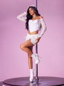 CUCCOO LuxiPop 女式厚底高跟厚底靴，带扣带，性感时尚，适合夜店、万圣节、圣诞节、派对穿着 - 白色 - 查看 2