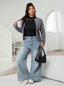 Solflare Plus Size Women's Solid Color Mandarin Collar Long Sleeve Casual Base Layer T-Shirt/Winter