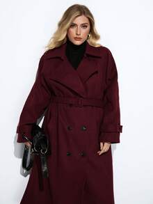 Maija Manteau de mode en laine rouge de Noël pour femmes grandes tailles pour l'automne et l'hiver. Veste longue à manches longues rétro pour femmes. Manteau noir à la mode polyvalent, confortable, élégant, décontracté, simple pour un usage quotidien, essentiel, unicolore, décontracté pour les fêtes, décent, célibataire, élégant, décontracté chic pour femme, sortie - Rouge foncé - Voir 6