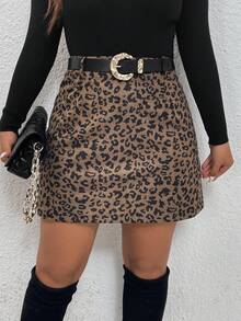 Firerie Plus Size Comfortable Casual Leopard Print Corduroy H-Line Fitted Medium Thick Women's Mini Skirt Spring
