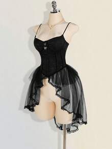 SHEIN ICON Women' S Jacquard Camisole Top, Sexy Palace Style Suitable For Party And Gathering Red Corset Dress Red Tulle Dress High Low Dress Corset Top Red Party Dress Fall Women Clothes Wedding Guest Dress Women