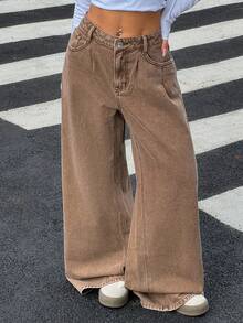 Rivivi Women's Low Waist Pocketed Pleated Loose Casual Flare Leg Jeans Winter New Year