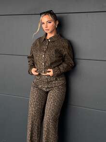 Jeta Ari Women's Front-Button Long Sleeve Casual Leopard Print Washed Denim Jacket - Multicolor - View 1