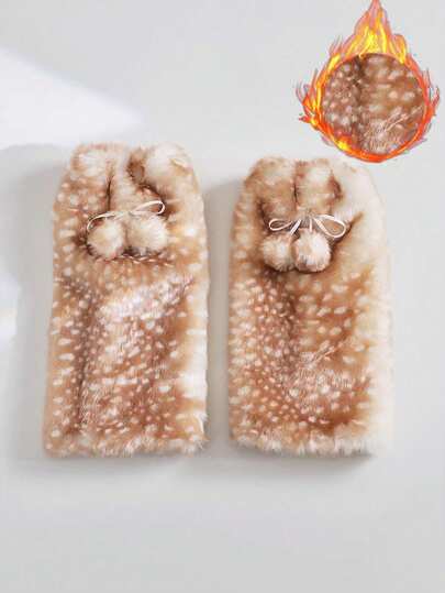 Fairycore 1 Paar süße, flauschige Hirsch-Design Beinwärmer, Y2K-Stil, kuschelig mit Bommel, dick und oversized, modisch schlank geschnitten, geeignet für den Alltag, Herbst/Winter, Feiertage und Partys