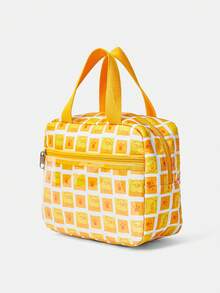 We Bare Bears X SHEIN 1pc Yellow Plaid Fashion Portable Large Capacity Printed Lunch Bag - Yellow - View 3