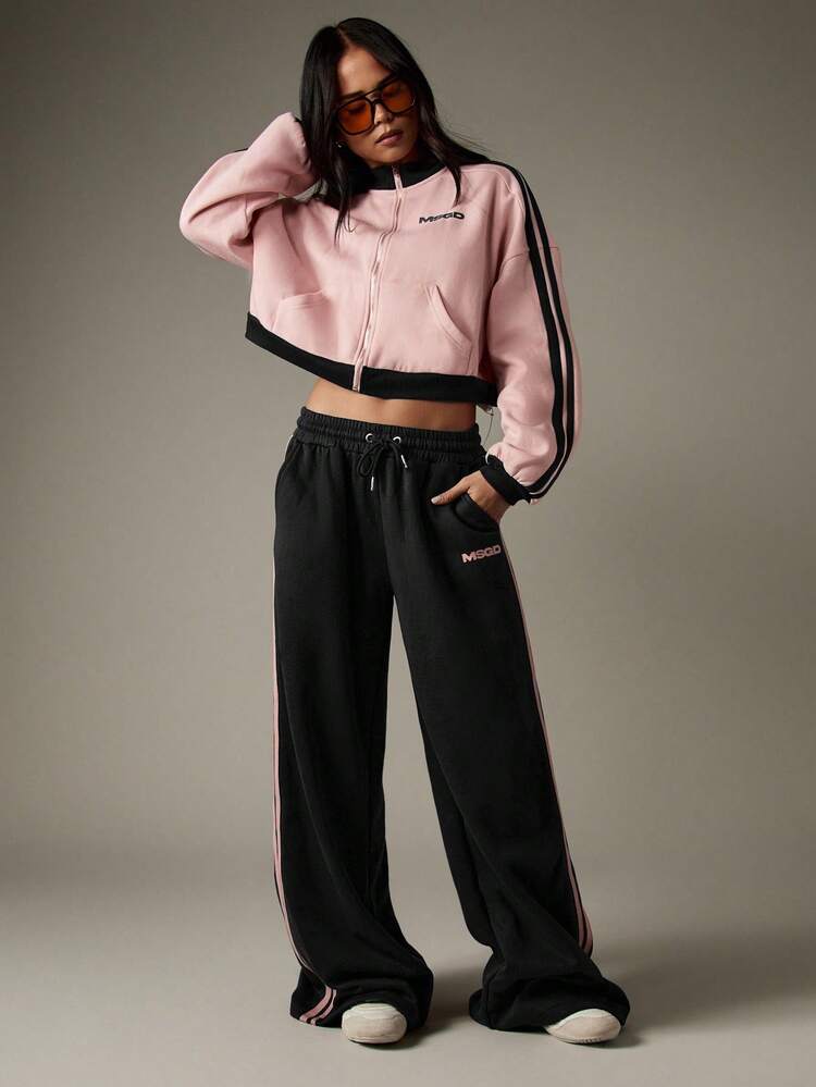 MISSGUIDED Calça Jogger de Perna Larga com Detalhe de Listras Laterais, Ajuste Relaxado, Calça de Moletom para Conforto Casual