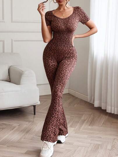 Slayoga Mono de mujer con estampado de leopardo, pantalones de yoga y fitness sexy