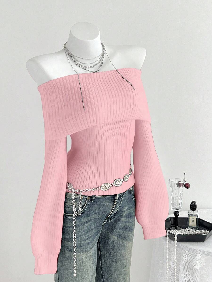 elamini-casual-versatile-solid-color-off-shoulder-lantern-sleeve