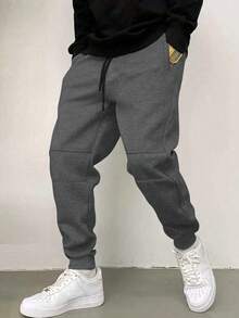 Manfinity Homme 男士抽绳松紧腰斜口袋运动裤纯色外出基本款爸爸和我运动裤