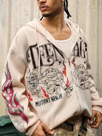 TEENAGE MUTANT NINJA TURTLES X ROMWE Felpa con cappuccio da uomo con grafica a cartone animato, autunno/inverno