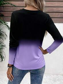 EMERY ROSE Áo thun tay dài cổ tròn in họa tiết gradient thoải mái cho nữ mùa thu - Nhiều màu - Xem 2