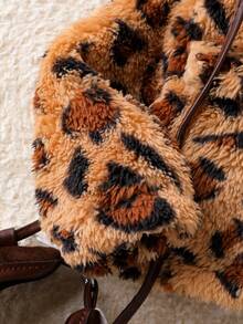 SHEIN 3 件套女婴豹纹领长袖开衫、针织吊带背心和毛茸茸的裤子冬季服装套装 - 彩色 - 查看 7