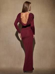 SHEIN BAE Robe sexy à col en V profond et drapée pour femmes, idéale pour les soirées - Rouge foncé - Voir 2