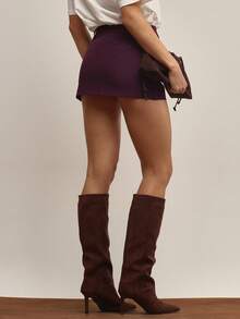 MUSERA 低腰修身迷你裙，优雅晚装，适合夜间外出、工作、可爱性感场合，情人节、夏季假期、节日穿着 - 紫紅色 - 查看 5