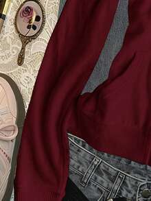 Noixe 女式休闲通勤拼布毛领连帽拉链修身运动衫，秋冬 - 酒紅色 - 查看 3