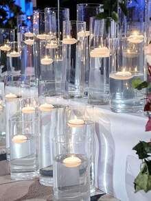 1/4pcs Transparent Glass Wedding Candle Holder, Straight Cylinder Glass Vase, Heat-Resistant, For Aromatherapy Candles, Water Plants Cultivation, Candlelit Dinner, Room Atmosphere, Suitable For Wedding, Home Gathering, Party, Confession, Table Decoration, Outdoor - Multicolor - View 2