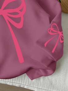 SHEIN Leap Crew Tween 女童休闲可爱蝴蝶结装饰宽松圆领舒适长袖连帽运动衫，奶油红色，适合秋冬季