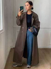 DAZY 女士宽松休闲加厚常规款夹克，秋冬女式外套 - 咖啡棕 - 查看 4