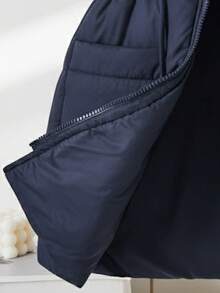 SHEIN Casuvi Kids Tween 加长连帽背心，带口袋和拉链 - 藏蓝色 - 查看 7