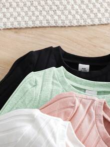 SHEIN 4 件套 Babygirl 休闲可爱针织弹力纯色上衣，百搭百搭分层单品，适合室内、户外滑雪、日常穿着、运动、玩耍、派对、拍照、圣诞假期、秋冬 - 彩色 - 查看 6