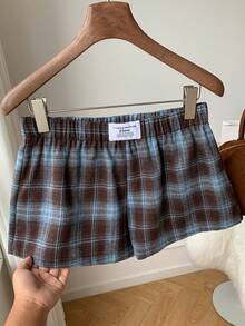 Comfortcana 女式格子印花贴片松紧腰休闲短裤 - 卡其色 - 查看 8