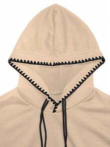 GlowEve 女式休闲抽绳连帽花卉装饰运动衫，秋冬 - 卡其色 - 查看 3