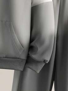 SHEIN 2件套青少年男童图案连帽运动衫和运动裤休闲装 - 灰色 - 查看 3