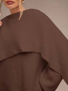 SHEIN BAE 女士秋冬时尚设计简约纯色斗篷二合一套头衫 - 咖啡棕 - 查看 8