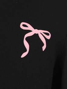 Sparklyn 2pcs/Set Teen GirlButterfly Print T-Shirt With Butterfly Detail Side Pants - Black - View 7