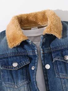 Veste décontractée, mignonne et confortable pour jeunes garçons avec détails en polaire. Veste à manches longues et col châle, parfaite pour les voyages, l'école et les rassemblements quotidiens, idéale pour l'automne et l'hiver. Premier jour d'école - Bleu azur - Voir 6