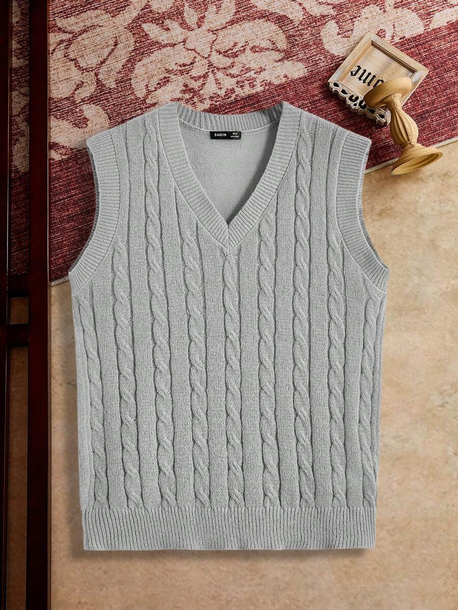 Manfinity BRENVOR Men Cable Knit Sweater Vest - Light Grey - View 1