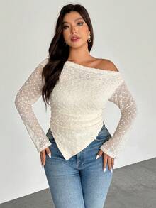 Firerie Tee-shirt asymétrique à manches longues avec imprimé tie dye romantique élégant pour femmes grandes tailles - Beige - Voir 5