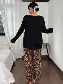 Napfluff CURVE Napfluff CURVE Bộ đồ ngủ dài tay họa tiết da báo thường ngày cho nữ, Bộ đồ ngủ cỡ lớn dành cho nữ Bộ đồ ngủ cổ tròn họa tiết da báo Bộ đồ ngủ thoải mái họa tiết da báo dành cho nữ, Quần áo mùa đông - Nhiều màu - Xem 2