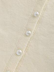 SHEIN Franclia 女式杏色圆领纽扣开衫、针织毛衣 - 杏色 - 查看 4