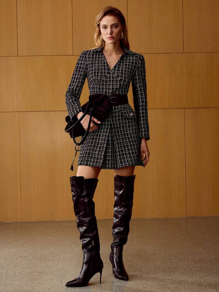 Abito casual mini in tweed a quadri per donna