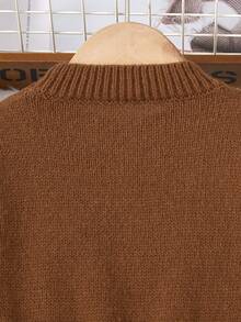 SHEIN Vintaside Kids Váy len dệt kim thêu eo cổ cao thời trang mới dành cho bé gái, hoàn hảo cho các bữa tiệc, chuyến đi chơi, kỳ nghỉ và mặc hàng ngày vào mùa thu và mùa đông - màu nâu - Xem 7