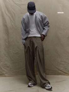 Musero Men Baggy Loose Fit Side Wrap Tailored Pleat Trouser Fall SUMMER SPRING - Dark Grey - View 1