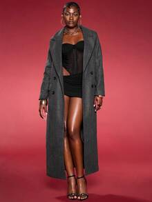 Normani Women's Grey Midi Length Tied Waist Notch Lapel Coat - Grey - View 2