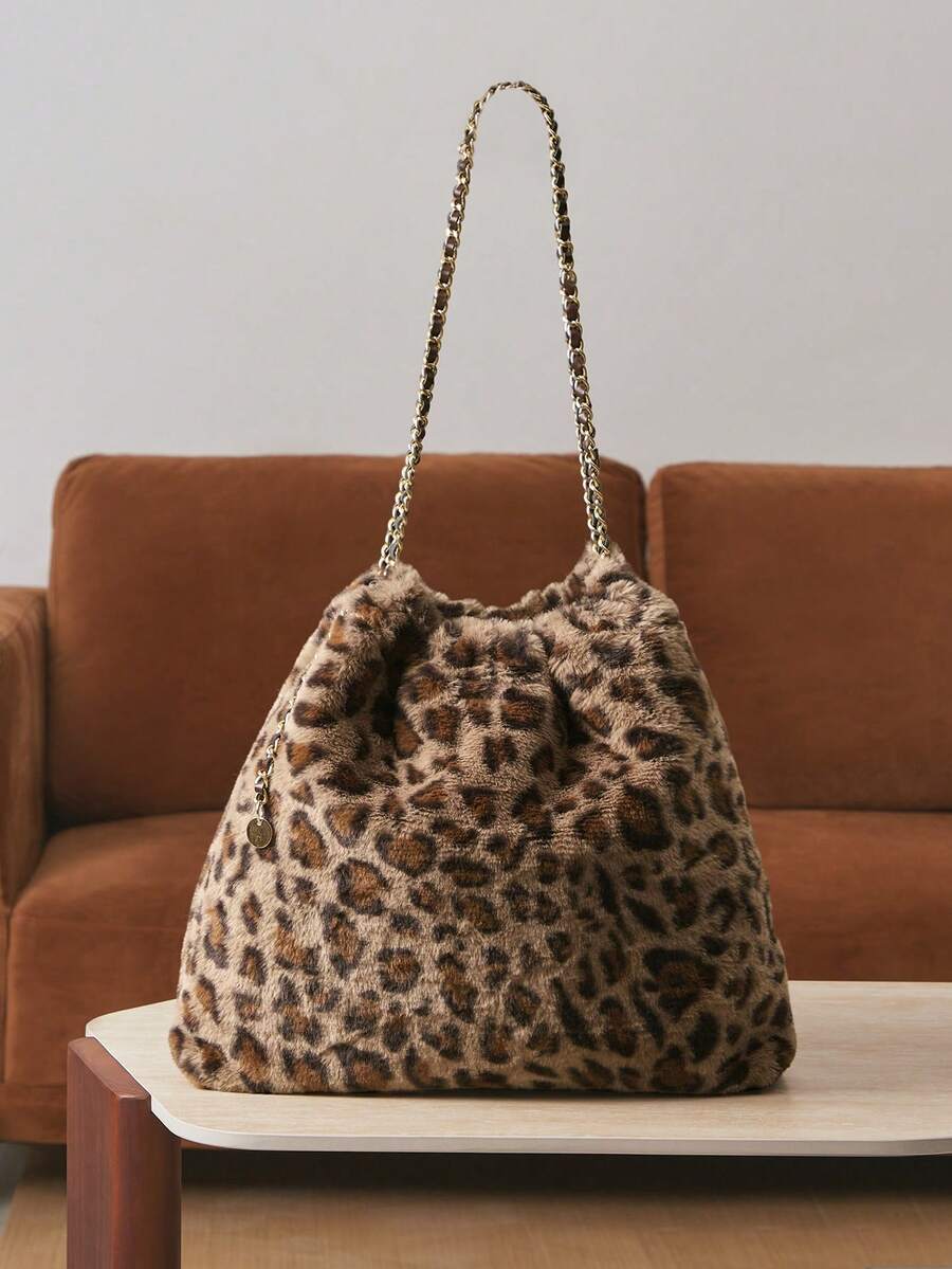 SHECARRY Ladies, Women Shoulder Bag, Hobo Bag, Leopard Print, Animal Print, Plush, Fashionable, Elegant, Simple, Personalized, Versatile, Classic, For Commute, Office, Date, Daily, Shopping, Afternoon Tea - Multicolor - View 1