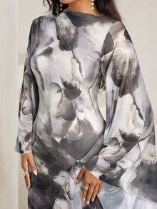 Veilorie 女式扎染印花喇叭袖美人鱼下摆优雅阿拉伯连衣裙 - 彩色 - 查看 7