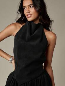 MISSGUIDED Halter Neck Two Piece Coord Set With Ruffle Hem And Open Back Detail - Black - View 3
