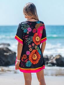 Sylviya 曼陀羅印花缺口V領直筒連衣裙 - 彩色 - 查看 2