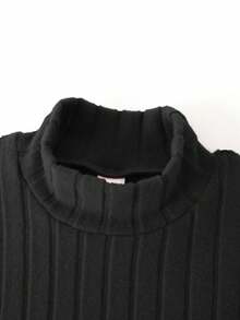 Tween Girls' Solid Color Dress, Autumn/Winter, Fashion Design With Faux Fur Cuffs, Long Sleeve Ribbed Knit Dress, Suitable For Girls, Elegant & Gentle, Suitable For Daily Wear, Events, Vacation, Photography, Holidays, Christmas, Parties - Black - View 3