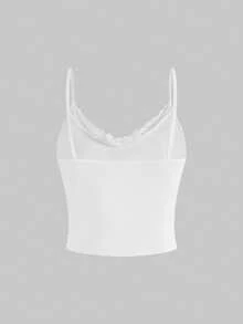 ROMWE Kawaii Conjunto de pijama de camiseta de tirantes y pantalones cortos con encaje y diseño de ciervos lindos y dulces - Albaricoque - Ver 4