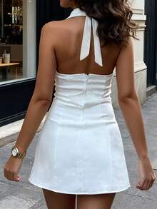 INAWLY Solva Women's Tight-Fitting White Backless Halter Dress