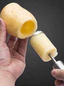 Zazumi 1套不銹鋼蔬菜鑽,水果挖芯器和蔬菜螺旋切片器,符合人體工程學設計的手柄,附有4種大小的鑽頭,可挖空西葫蘆,馬鈴薯,胡蘿蔔,蘋果等食材 - 銀色 - 查看 8